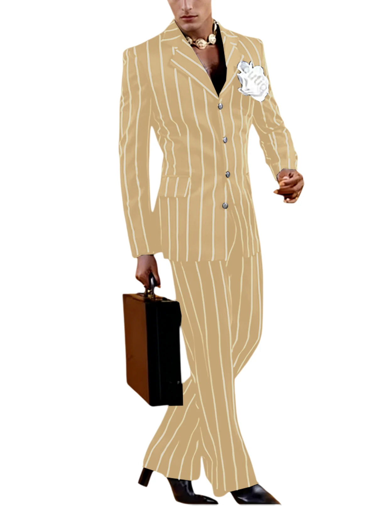 Men's Vintage Pinstripe 2 Piece Suit Set Double Breasted Peak Lapel Slim Fit Blazer Flared Pants Tuxedo For Wedding Prom