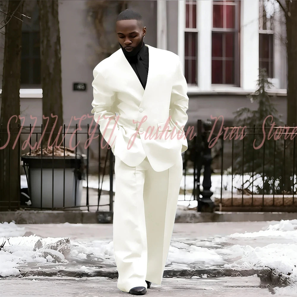 Single Breasted Red Men's Suit 2 Pieces Jacket Pants Loose Style Business Casual Work Commute Daily Social Blazer Set
