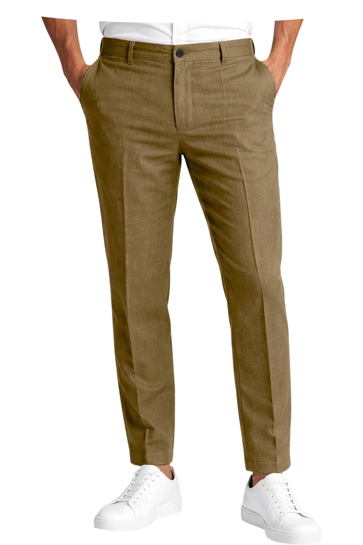 Men's Premium Linen Blend Pants Lightweight Slim Fit Wrinkle-Resistant Trousers Business Office Summer Casual Formal Wear