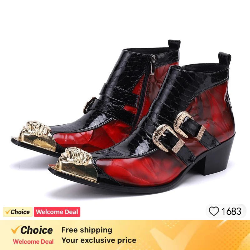 Bronze Color Style Fashion Mens Shoes dress boots steel pointed toe Head cowboy boots shoes man