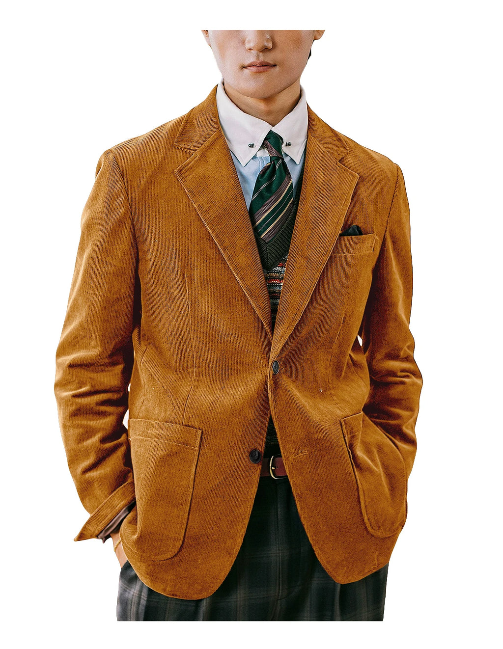 Men's Corduroy Blazer British Style Notched Lapel Casual Slim Fit Suit Jacket For Business Wedding Daily Wear Party