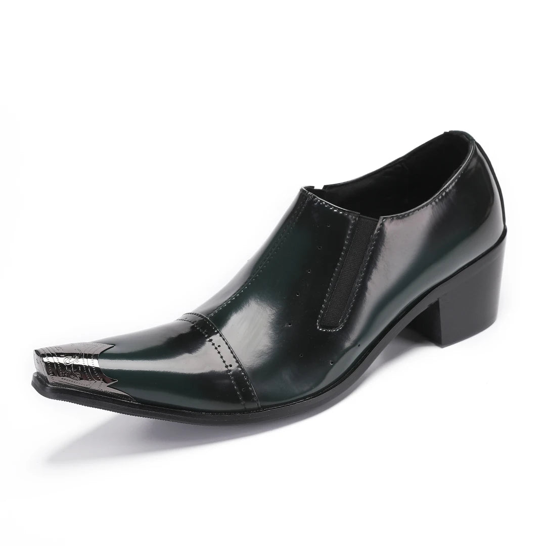 Summer Autumn Men Solid Cow Leather High Heels Oxfords Pointed Toe Slip On Mens Dress Office Career Shoes Large Size 12 13