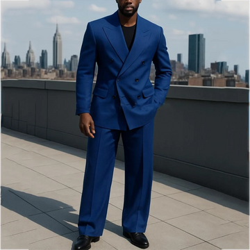 Navy Blue Men's Suit Business Casual Outfit Double Breasted Classic Peak Lapel England Style Party Wedding Groom Suit Set
