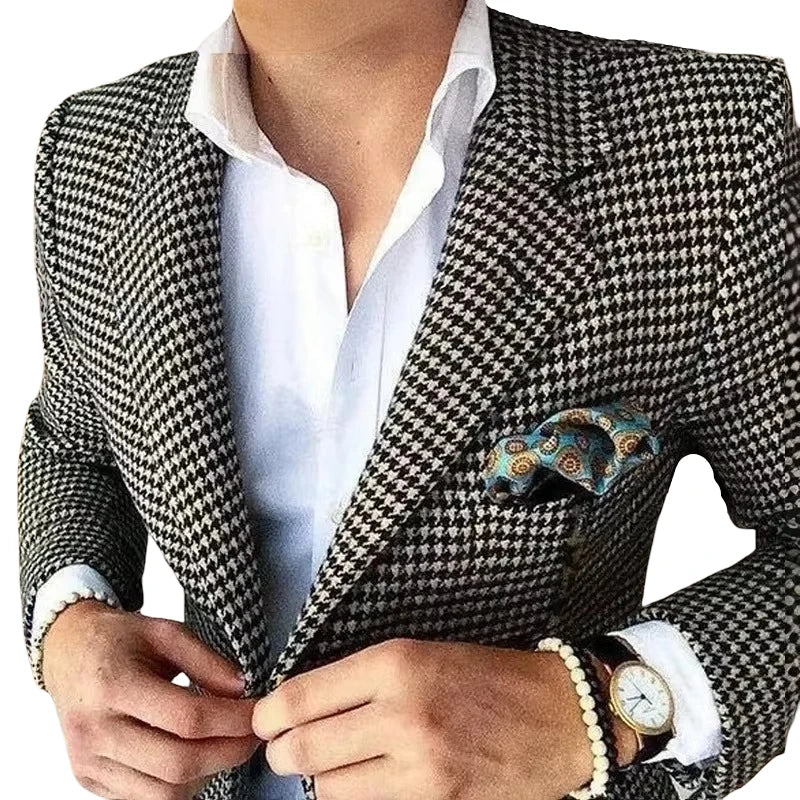 Plaid Suit Jacket For Men 1 Pc Notch Lapel Houndstooth Business Blazer For Wedding Party Fashion Coat XS-5XL Ready to Ship 2025