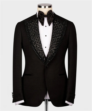 B26 Luxury 2PCS Wedding Tuxedo Formal Groom Men Suits Slim Fit Crystals Beaded Male Blazer Pants Tailored Made Prom Party Suit