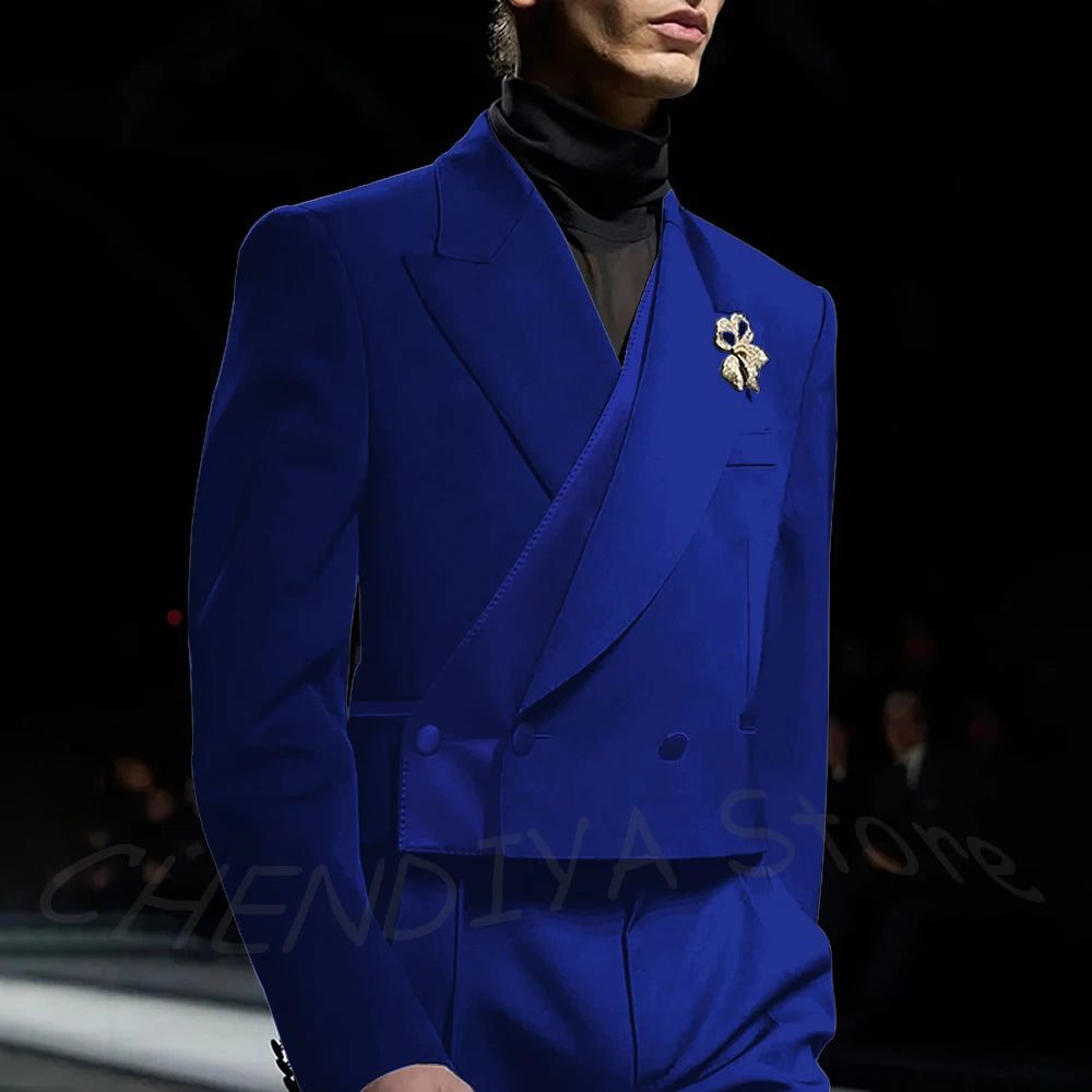 Classic Black Men's Suits Incline Button Peak Lapel Formal Blazer Smart Casual Model Show Evening Party Prom Wedding Set