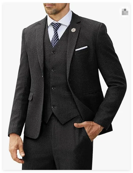 Men's Suit Set Fashion Wool Tweed Herringbone 3 Pieces Jacket Pants Vest Slim Fit Formal Wedding Groom's Coats New