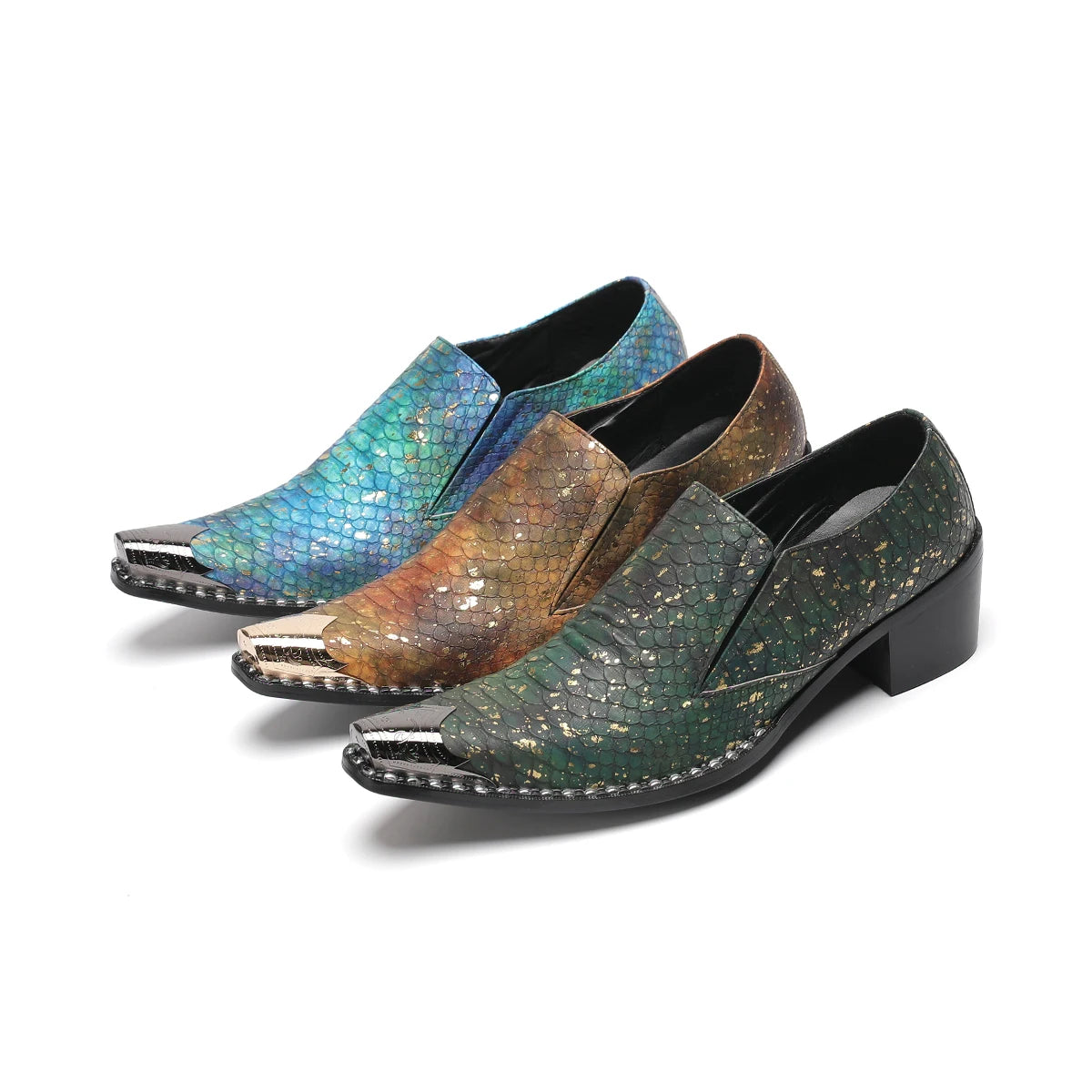 Large Breathable Men's Shoes with Metal Toe Men's Casual T-shirt Shoes with Rivets Business Wear Shoes, Snake Patterned Loafers