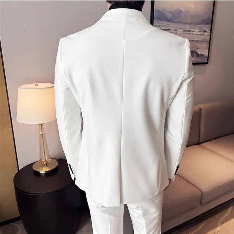 New Men Wedding Dance Party Luxury Suit Slim Fit 2 Piece Set Fashion Singer Pianist Stage Performance Splicing Blazer and Pant