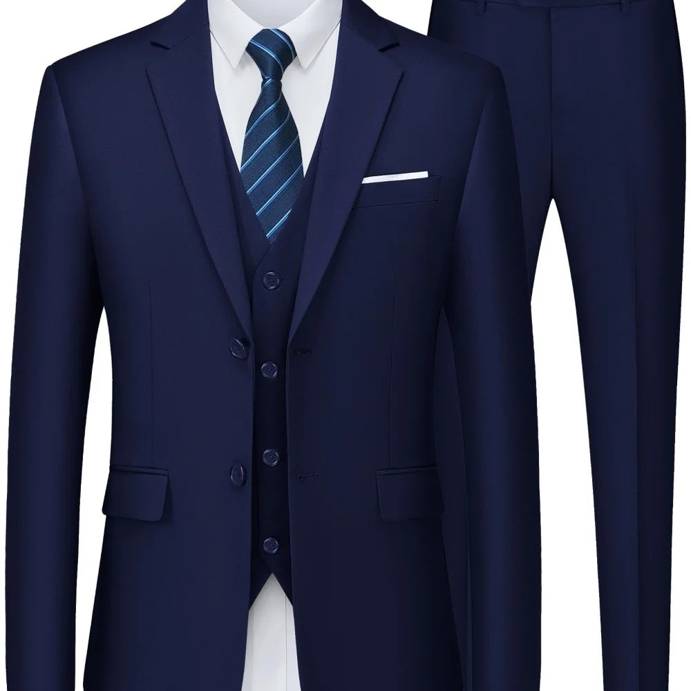 Formal Mens 3 Piece Suit Slim Fit Suits  Groomsmen Tuxedos Set Business Prom Jacket Blazer Vest Pants for Men