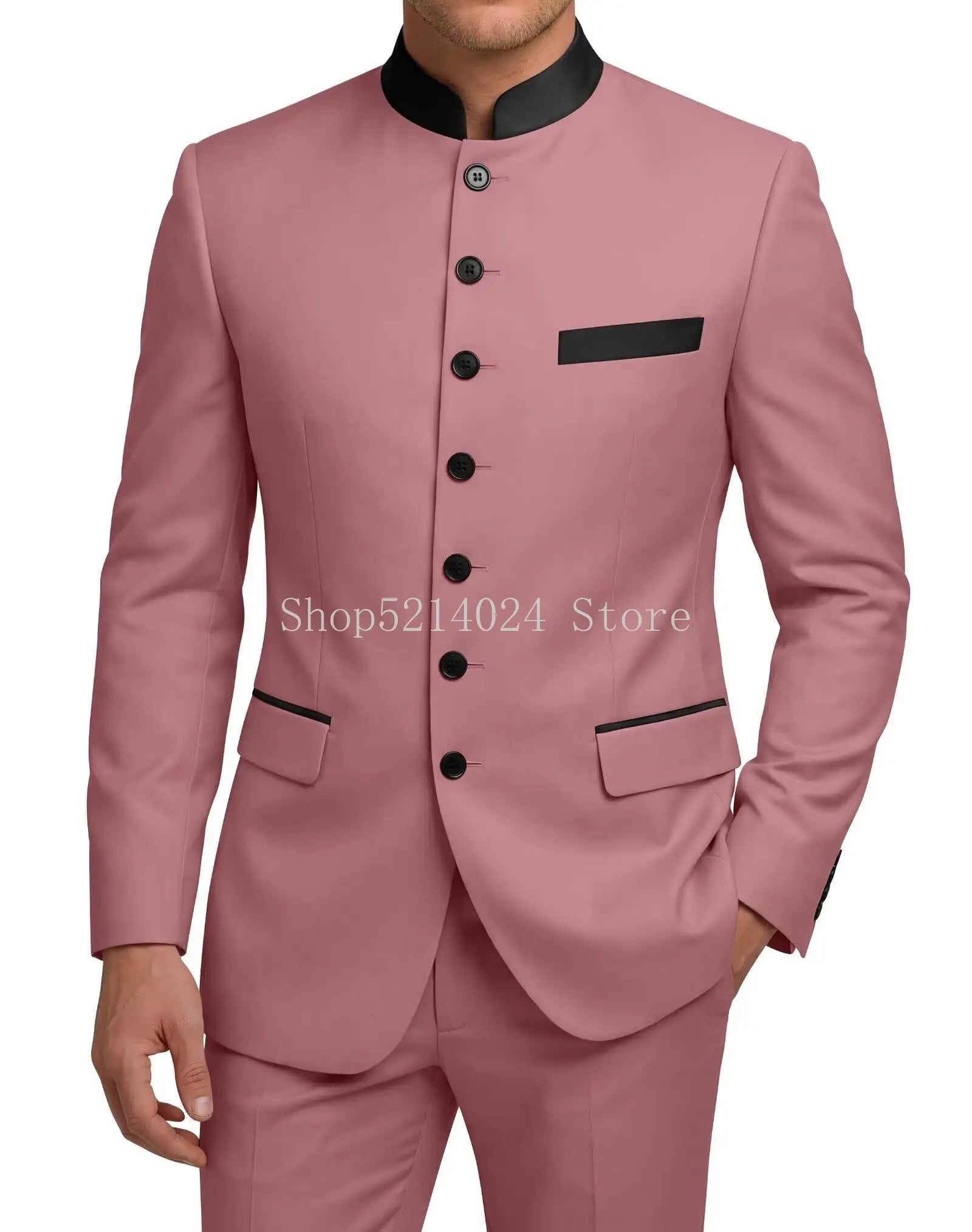 Chinese Tunic Suit Mens 2 Piece Chinese Suits for Men Slim Fit Mandarin Collar Suits for Wedding Prom Party