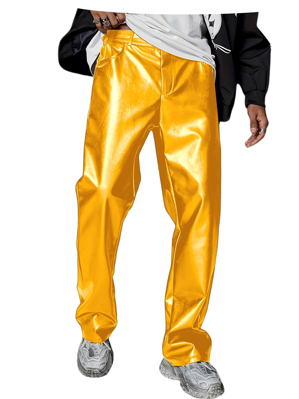 Men's Faux Leather Wide Leg Pants High Waist Loose Straight Trousers Hip Hop Streetwear Club Party Casual Bottoms