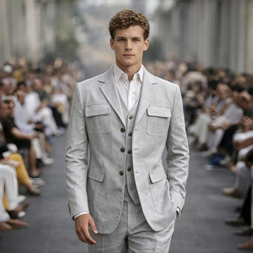 Linen Summer Three Pieces Safari Suit Separates Blazer with Vest Pants for Men Wedding Groom Tuxedo Terno Masculino Men Suit Set