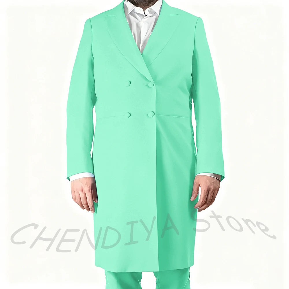 New Arrival Men's Suits Formal Two Piece Long Blazer Classic Double Breasted Daily Office Casual Male Costume Homme Jacket Pants