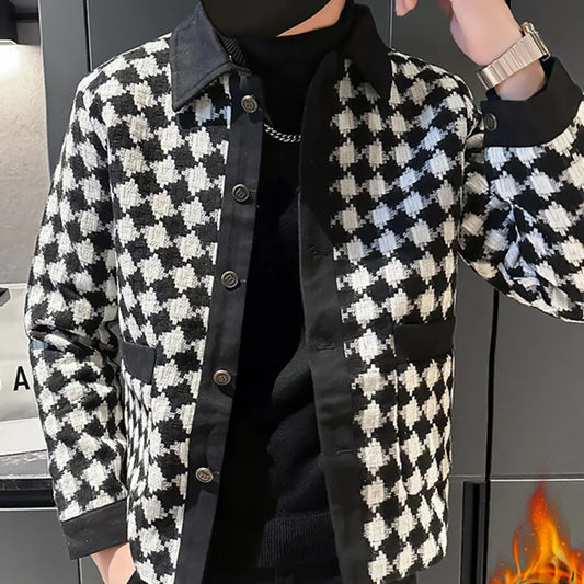 Chute noire blanc plaid vintage veste veste hommes décontractée keep chaude veste mâle single clubs clubs