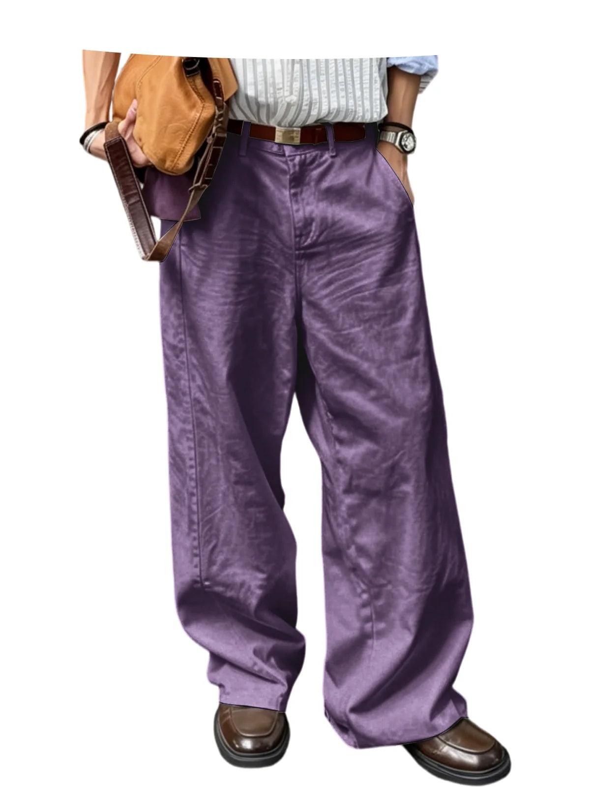 Men's Wide Leg Pants Casual Loose Fit Chino Trousers Vintage Streetwear Baggy Trousers for Daily Wear
