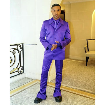Purple Single Breasted Slim Fit Men's Suit 2 Pieces Chic Outfits Business Casual Boutique Male Clothing