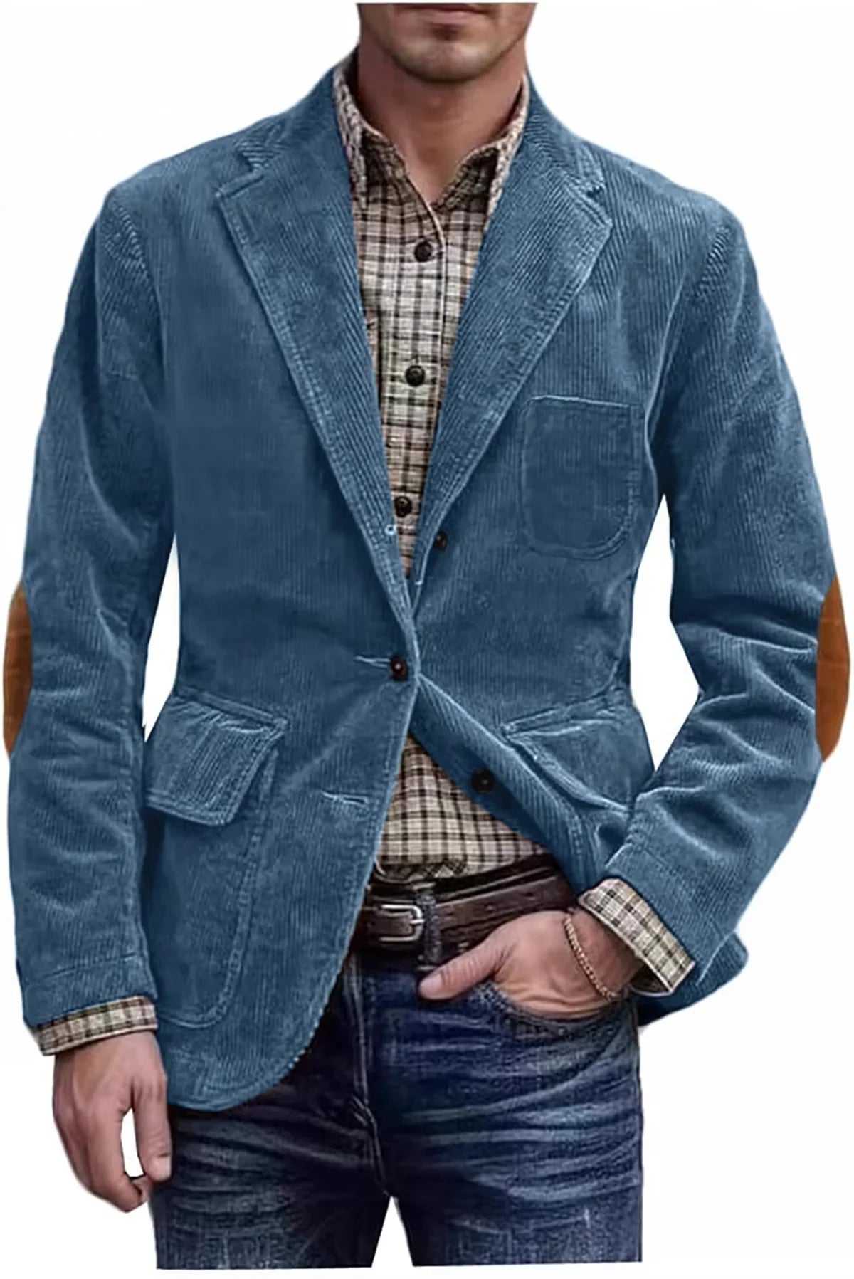 Men's Hunting Corduroy Blazer with Elbow Patches Vintage Tan Notched Lapel Casual Jacket British Slim Fit Daily Work Suit Coat
