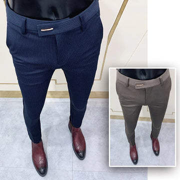 Mode gestreifte Anzug Hosen Männer Slim Fit Tight-Stangle Social Hosen Männer Büro-Party Hosen Männer Geschäft Schlanke Fit Kleiderhose