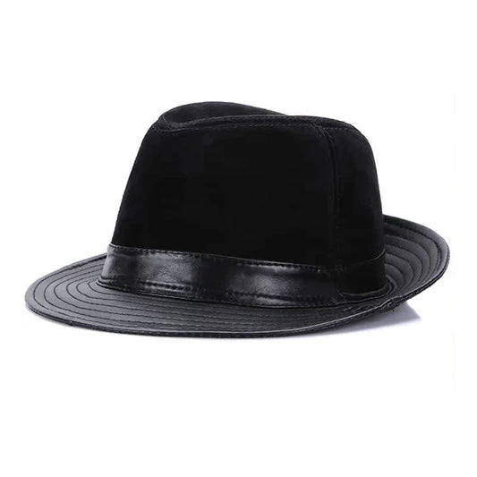 Black Fedoras Hats Men High Quality Genuine Leather Retro Jazz Caps Gentleman Real Leather Luxury Spring Classic Felt Trilby Hat