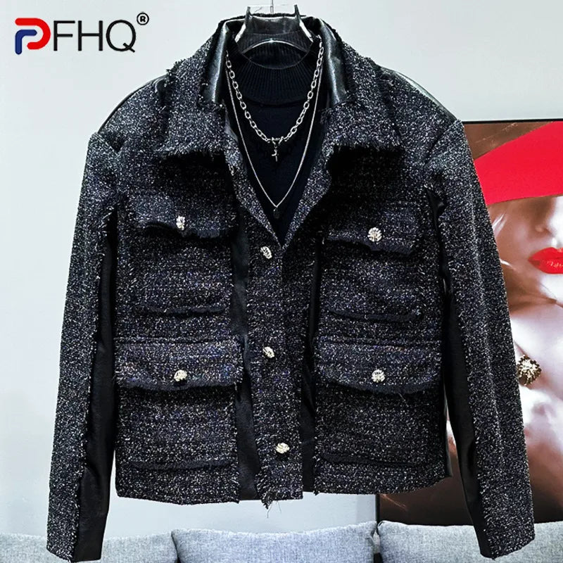 PFHQ Autumn Winter Korean New Fashion Trend Splicing Design Men's Casual Loose Versatile Personalized Fashion Tops 21Z6910