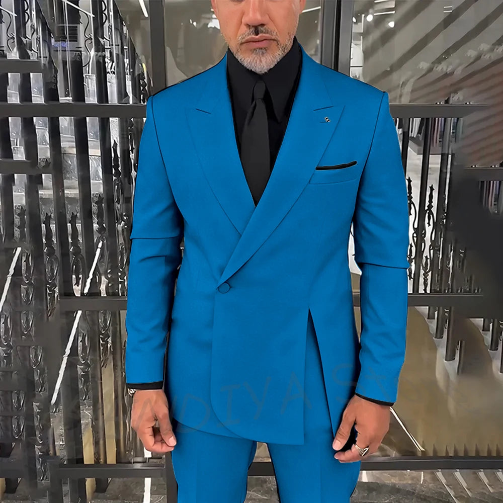Classic Black Men Suits Single Button Double Split Formal Blazer Business Casual Party Prom Wedding Set 2 Piece Jacket Pants