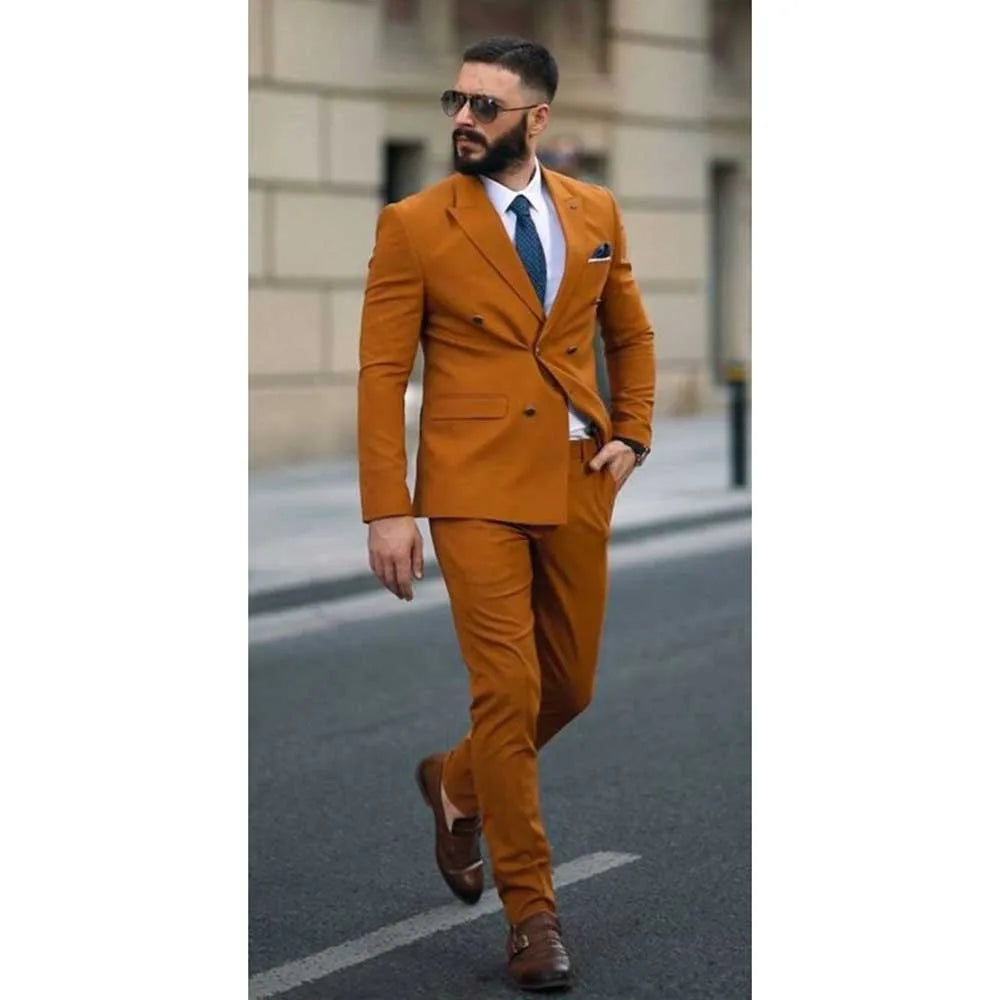 Luxury New in Suits for Men Double Breasted 2 Piece Jacket Pants Male Clothing Slim Fit Business Gentleman Blazers Outfit Sets