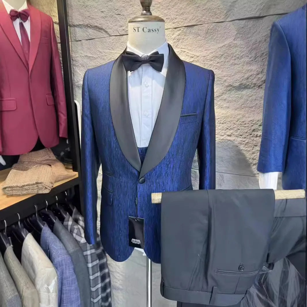 Suits One Button Shawl Neck Party Prom Tuxedo for Men Designer Fashion Men's Suit Set 3 Pieces Blazer Vest Pants Mens Suits