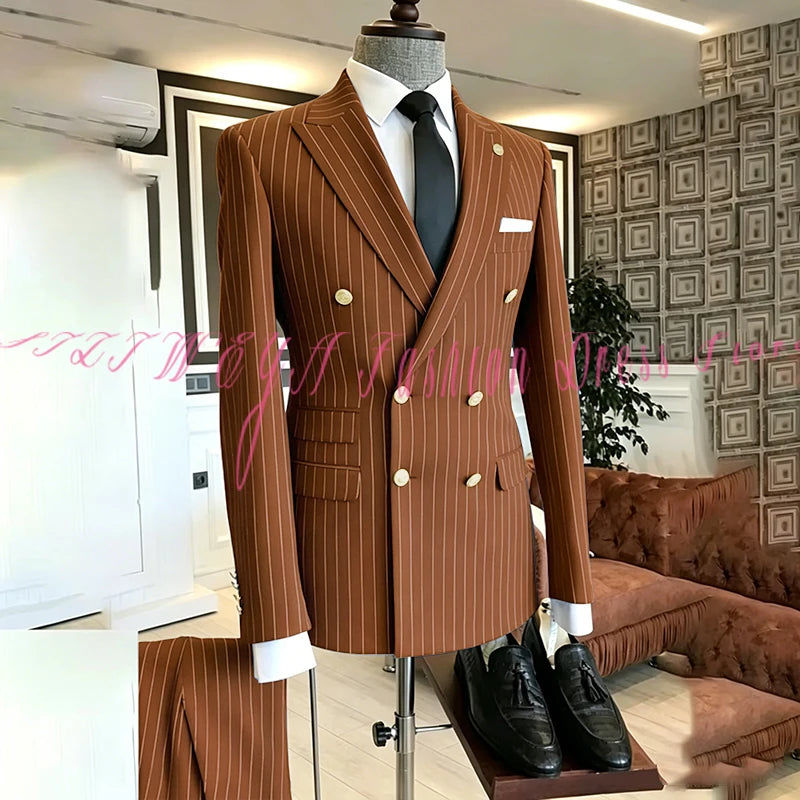 2025 Men's High-End Boutique Suit Stripe Trousers Set Wedding Party Fashion Business Casual Trendy Two-Piece Ensemble