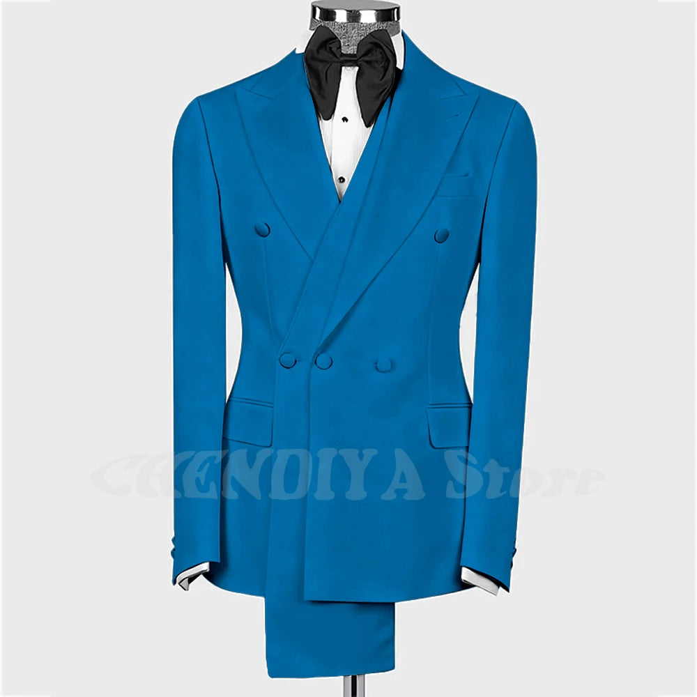 High Quality Man Suit Two Piece Peaked Lapel Slim Fit Jacket with Black Pants Formal Outfit Business Party Groom Wedding Set