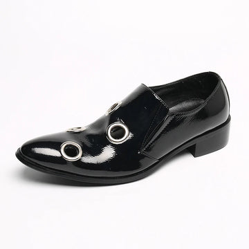 Men's Black Leather Shoes with Metal Hole Decoration  Breathable and Odor Proof High Heels  Formal Wear  Casual Party Shoes