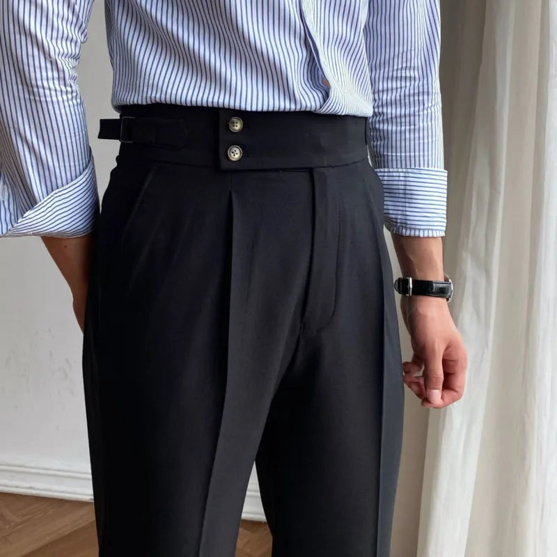 British High Waist Straight Pants Men Social Trousers Pant Italian Mens Formal Pant Pantalones Hombre 2023 Dress Ankle Pants Men