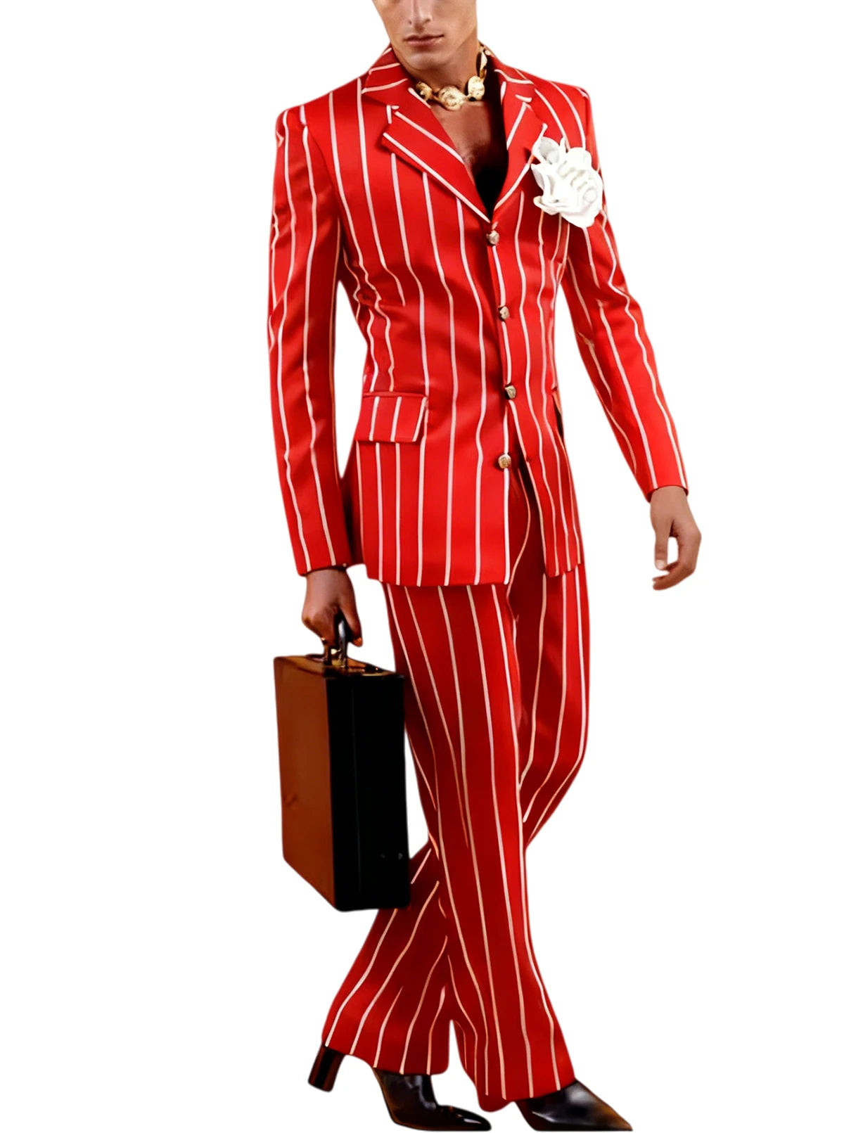 Men's Vintage Pinstripe 2 Piece Suit Set Double Breasted Peak Lapel Slim Fit Blazer Flared Pants Tuxedo For Wedding Prom