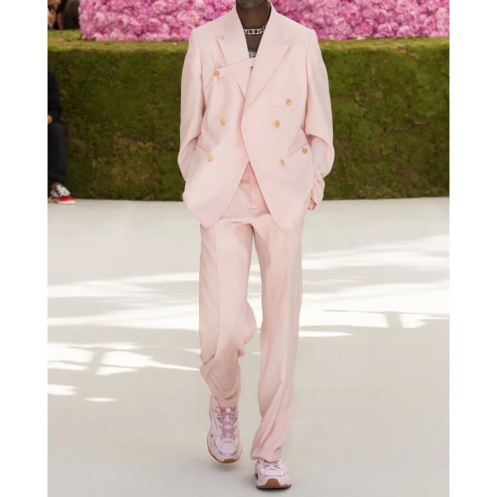 Double Breasted Pink Men's Suit Business Casual Daily Social Party Work Commute Luxury Tuxedo Customized