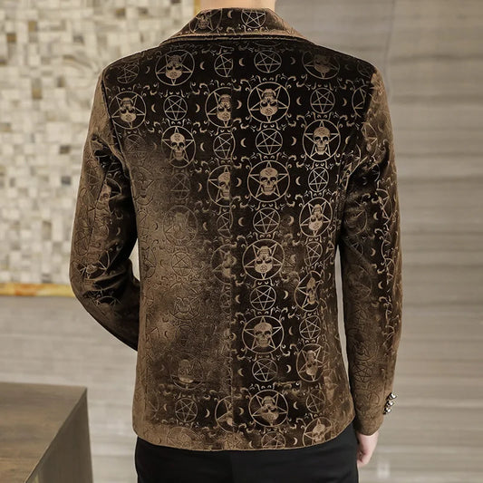 Velvet jacquard blazers de luxo para homens crânios moda moda slim spring qualidade de primavera macia e confortável casaco casual ternão masculino