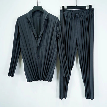 Miyake Pleated Men's Suit Solid-Color Pleats Blazer + Slim-Fit Straight-Leg Pants Plisse 2025 Fall New Minimalist Fold Suit