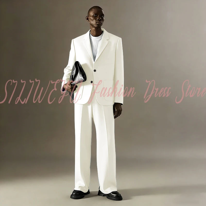 Loose Casual Men Suit Sets 2 Pieces Jacket Pants Business Blazer Set Social Party Fashion Trousers Roupas Masculino