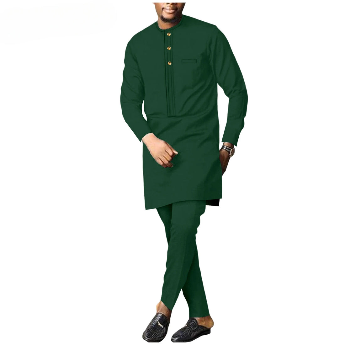 Fashion Spring Summer Autumn New African Ethnic Solid Color Cotton Men's Business Casual Suit (top + Pants) Can Be Customized