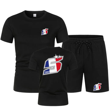 2025 Summer New Men's Johann Zarco 5 Logo Printed Fashion Round Neck Hip Hop T-shirt Top+Sports Shorts Street Wear Casual Set