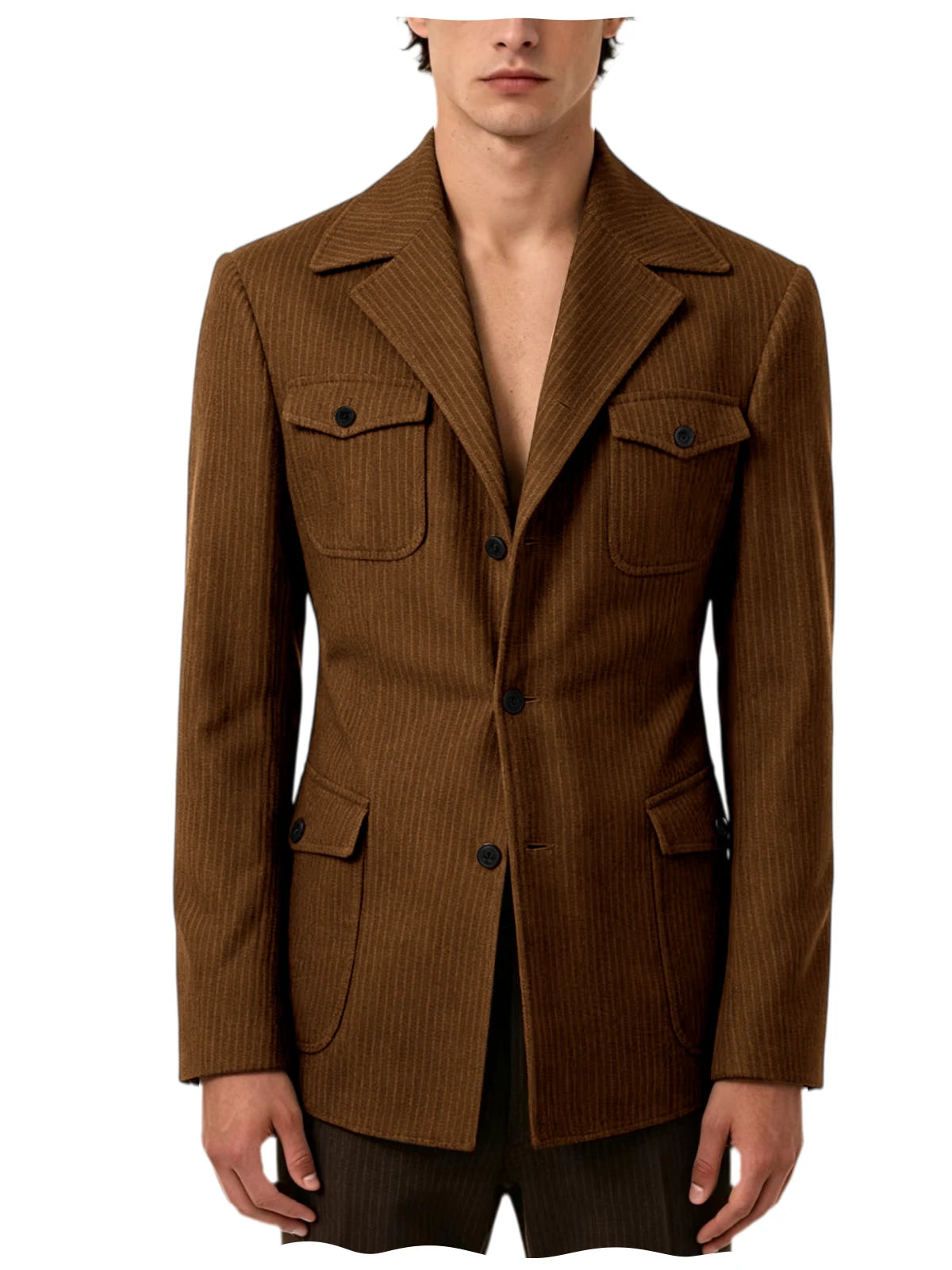 Men's Pinstripe Blazer Slim Fit Notched Lapel Lightweight Breathable Multi Pocket Comfortable Casual Sport Coat For Summer