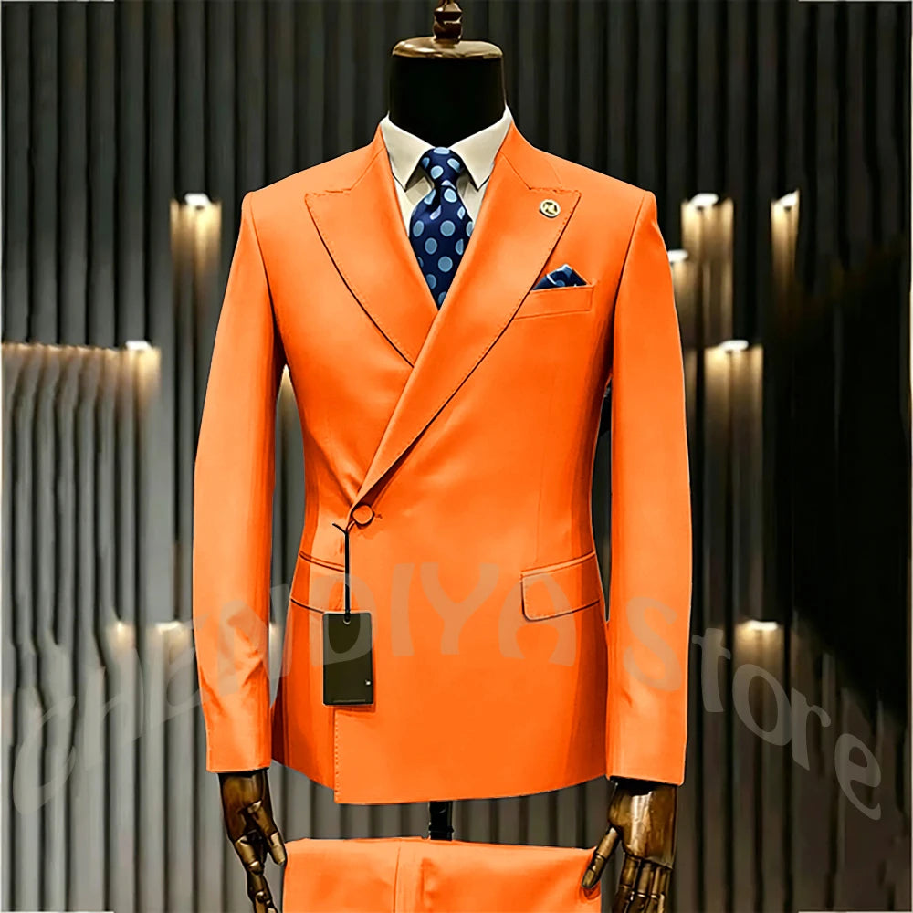 High Quality Formal Men's Suit Incline Single Button Peaked Lapel Slim Fit Business Casual Groom Wedding Set Prom Outfit