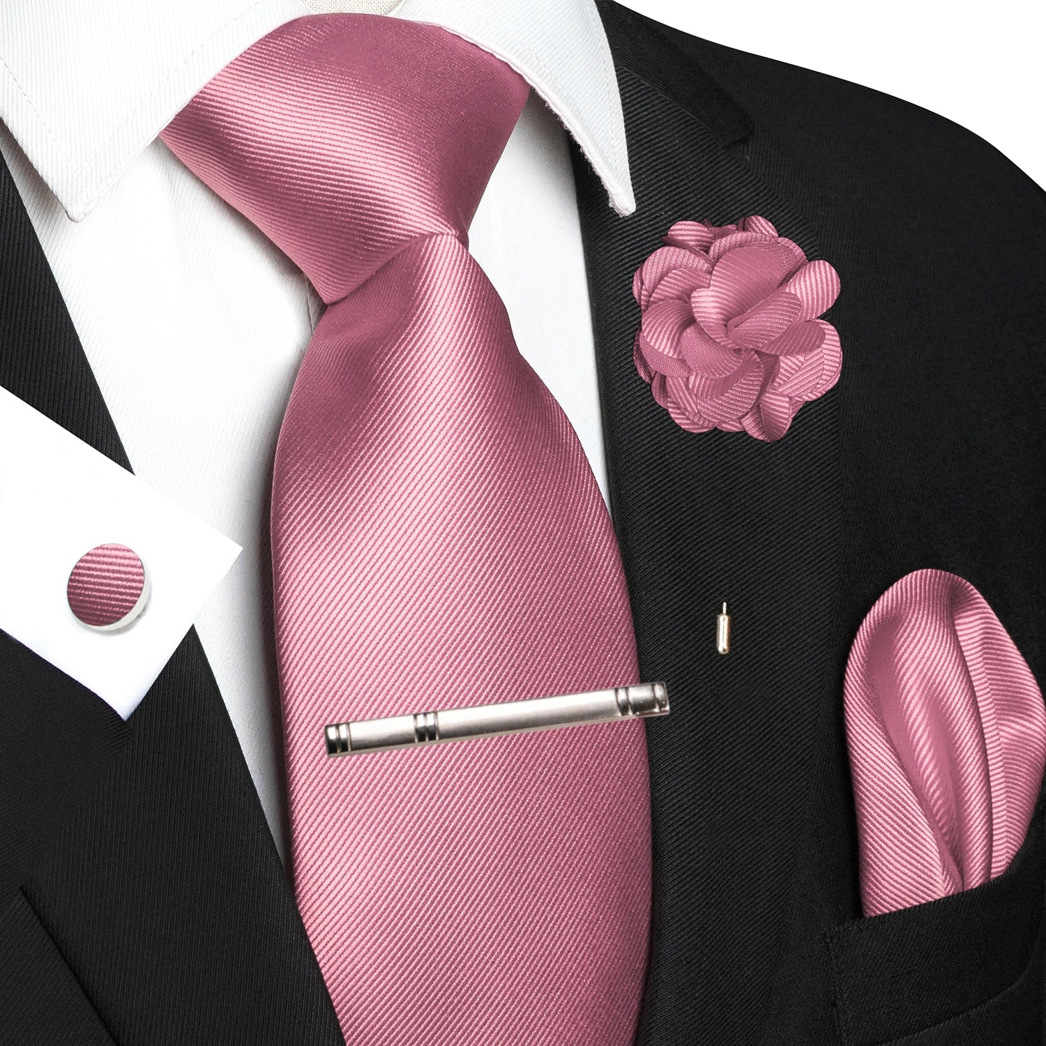 JEMYGINS Blue Solid Wedding Tie For Men Handky Cufflink Brooch Gift Mens Elegant Necktie Fashion Business Party Dropshiping