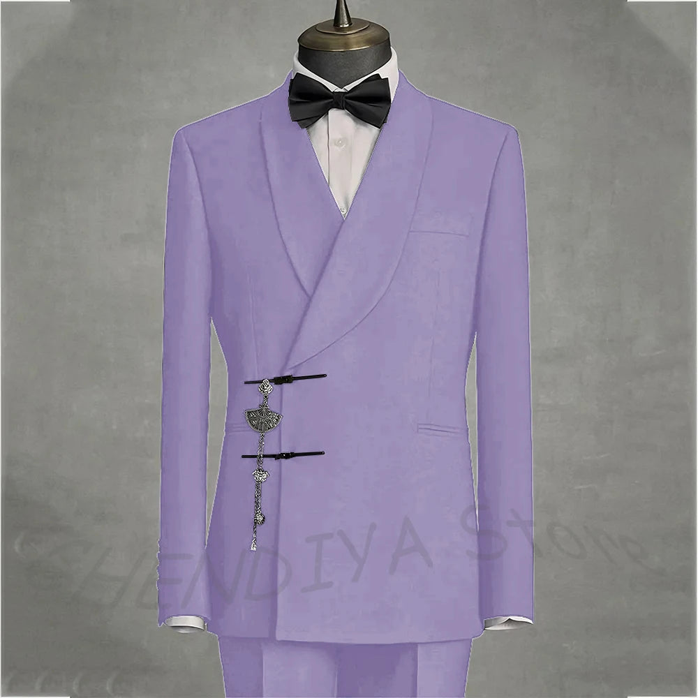 Solid Black Men's Suits Slim Fit Double Button Business Pants Suit Tailored Prom Party Wedding 2 Piece Jacket With Pants