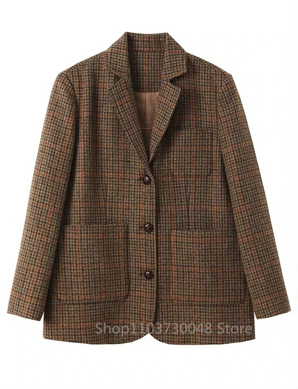 Autumn/Winter New Men's Plaid Woolen Coat Notch Lapel Slim Fit Warm Coat Blazer Simple Woolen Coat Large Outerwear Jacket