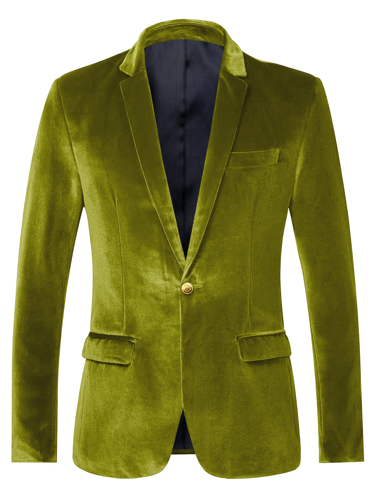Men's Velvet Blazer Notch Lapel Slim Fit Suit Jacket With Gold One Button Suit Coat For Wedding Party Prom
