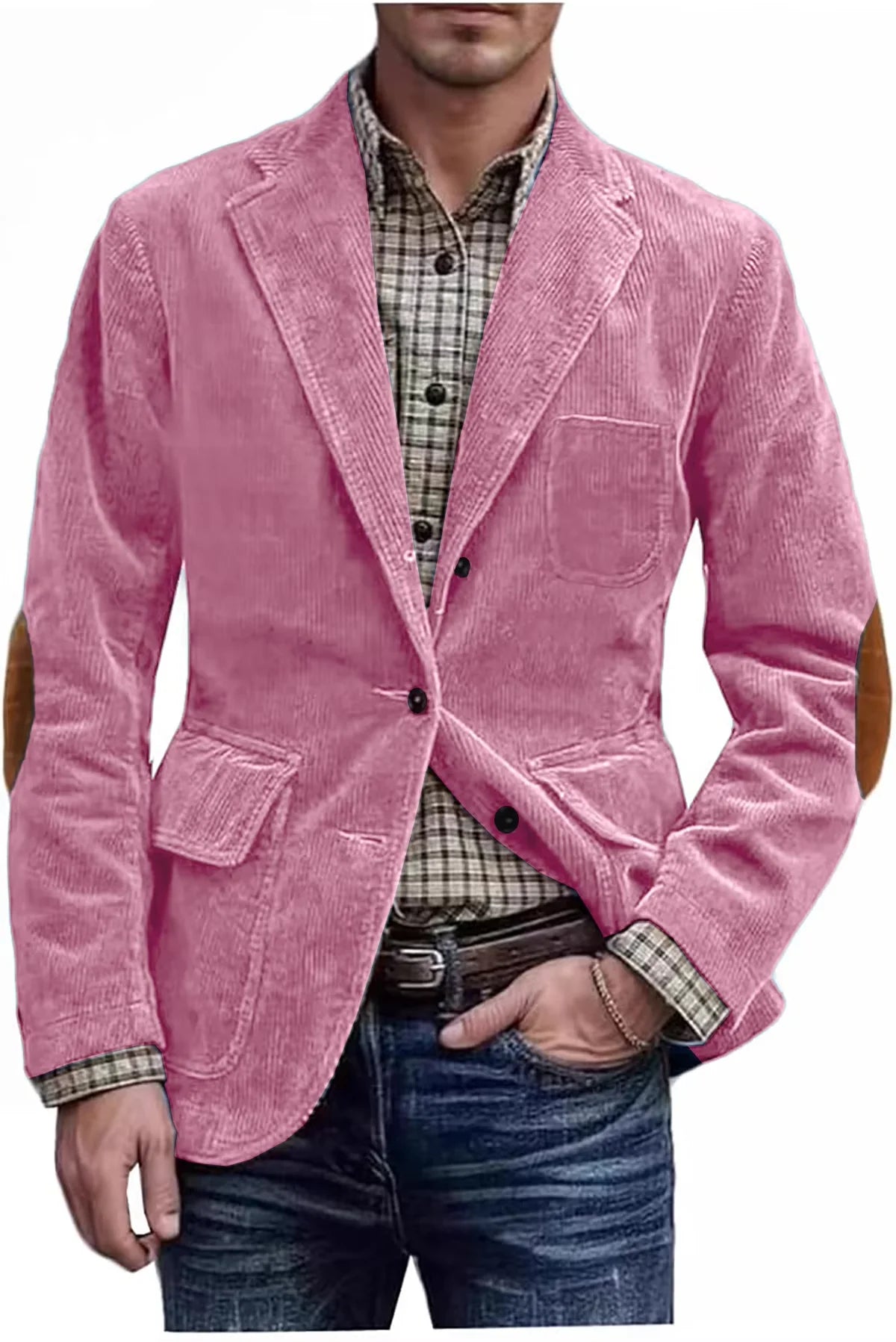 Men's Hunting Corduroy Blazer with Elbow Patches Vintage Tan Notched Lapel Casual Jacket British Slim Fit Daily Work Suit Coat