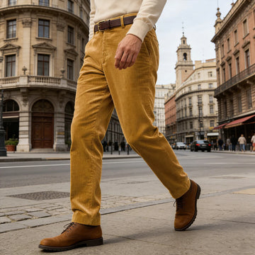 Men's Corduroy Pants High Waist Straight Classic Fit Wrinkle-Resistant Trousers For Business Casual Daily Wear Streetwear