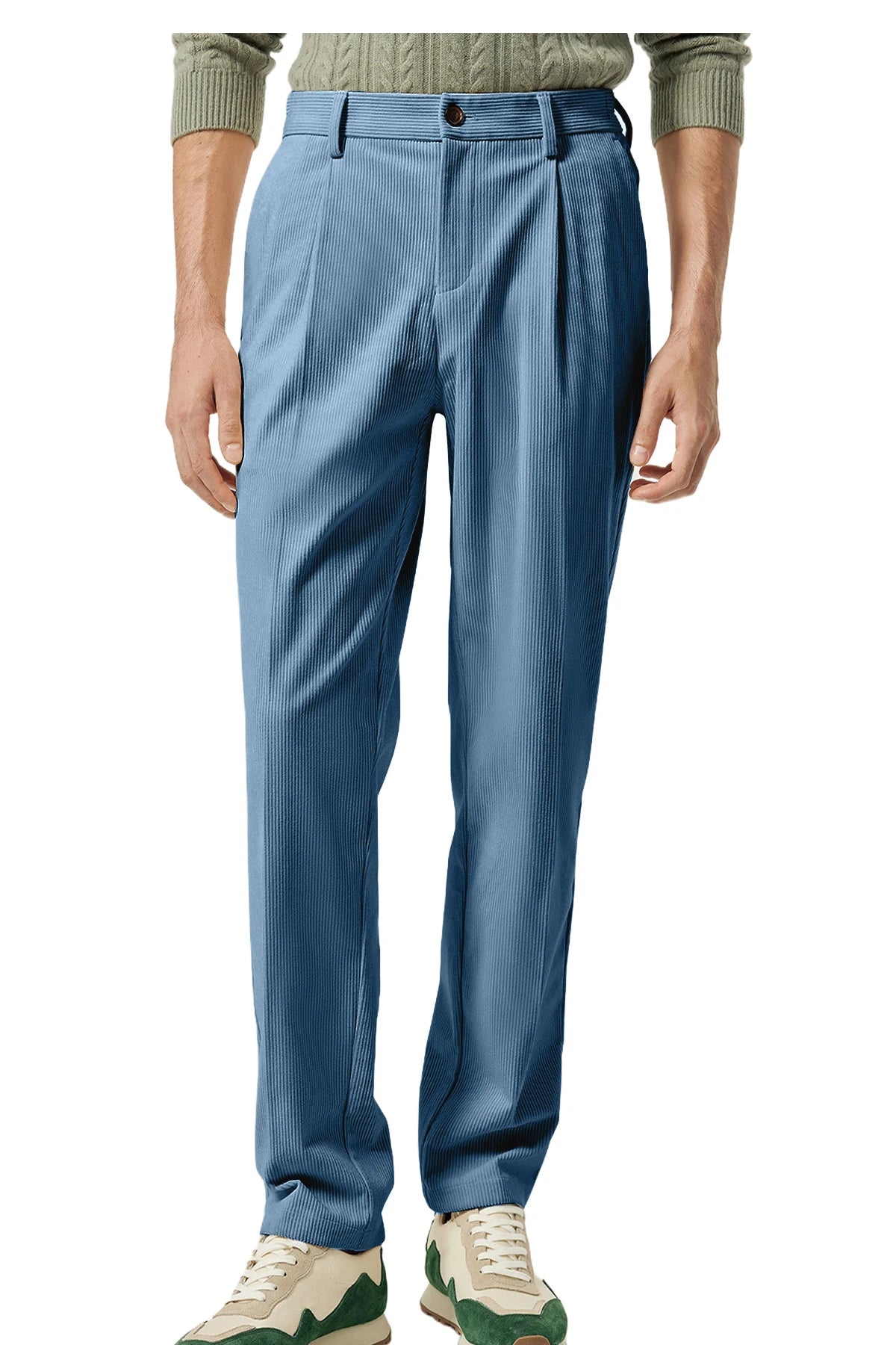 Men's Corduroy Pants High Waist Straight Classic Fit Wrinkle-Resistant Trousers For Business Casual Daily Wear Streetwear