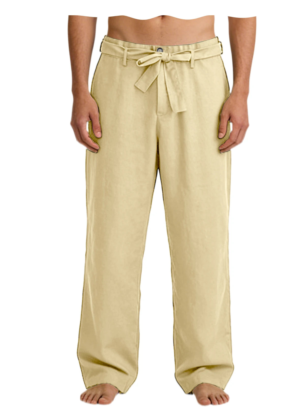 Vintage Men's Tie Waist Linen Blend Pants High Waist Wide Leg Casual Trousers Soft Breathable Lounge Pants for Men