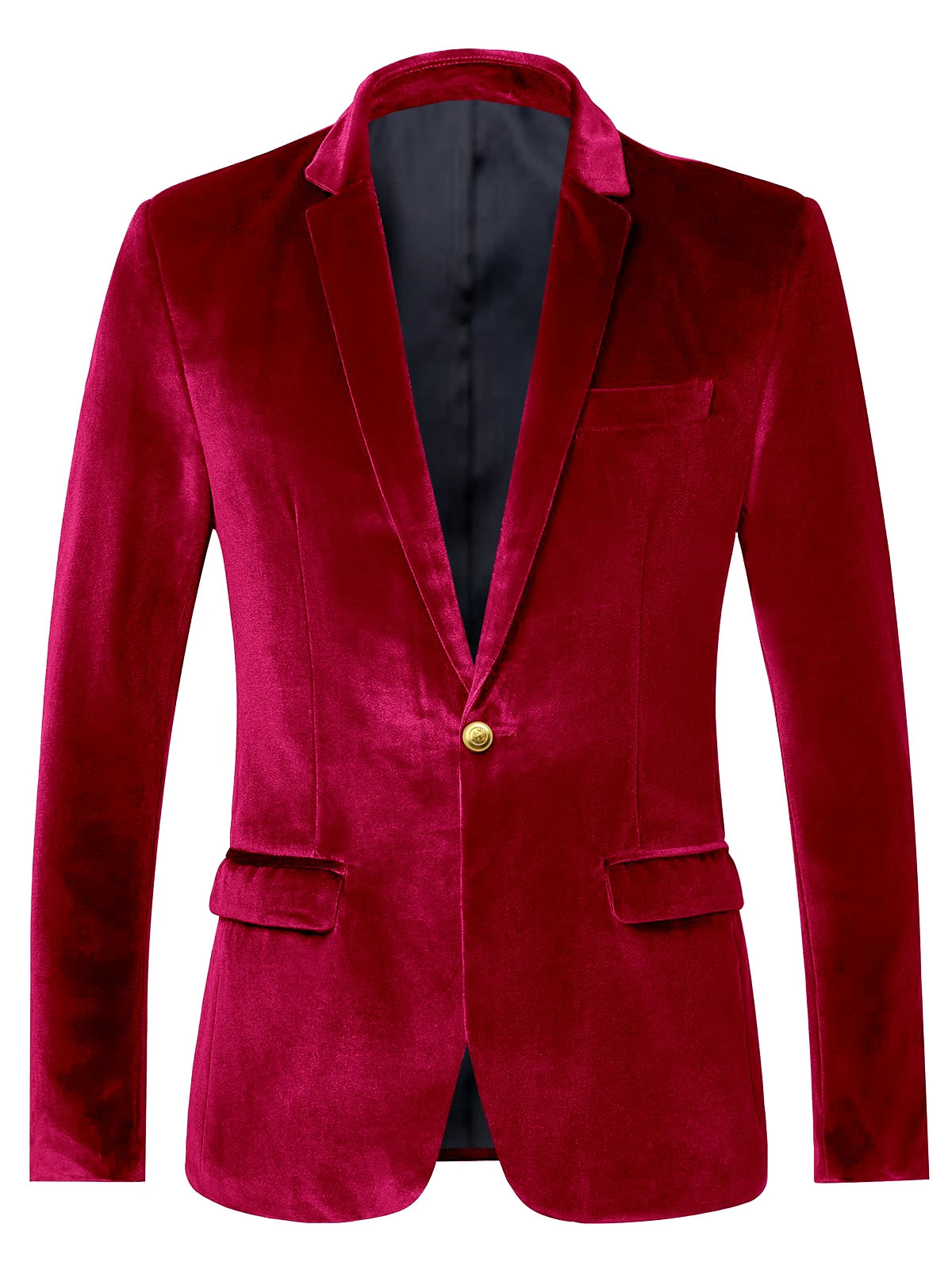 Men's Velvet Blazer Notch Lapel Slim Fit Suit Jacket With Gold One Button Suit Coat For Wedding Party Prom